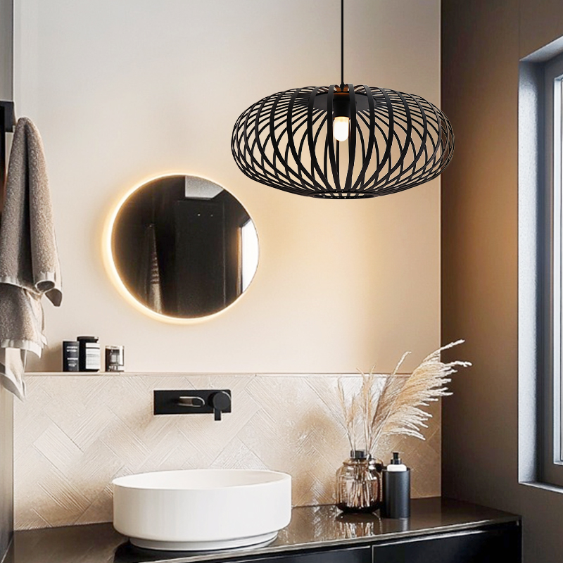 Lámpara colgante baño negra industrial, Lieve, IP44