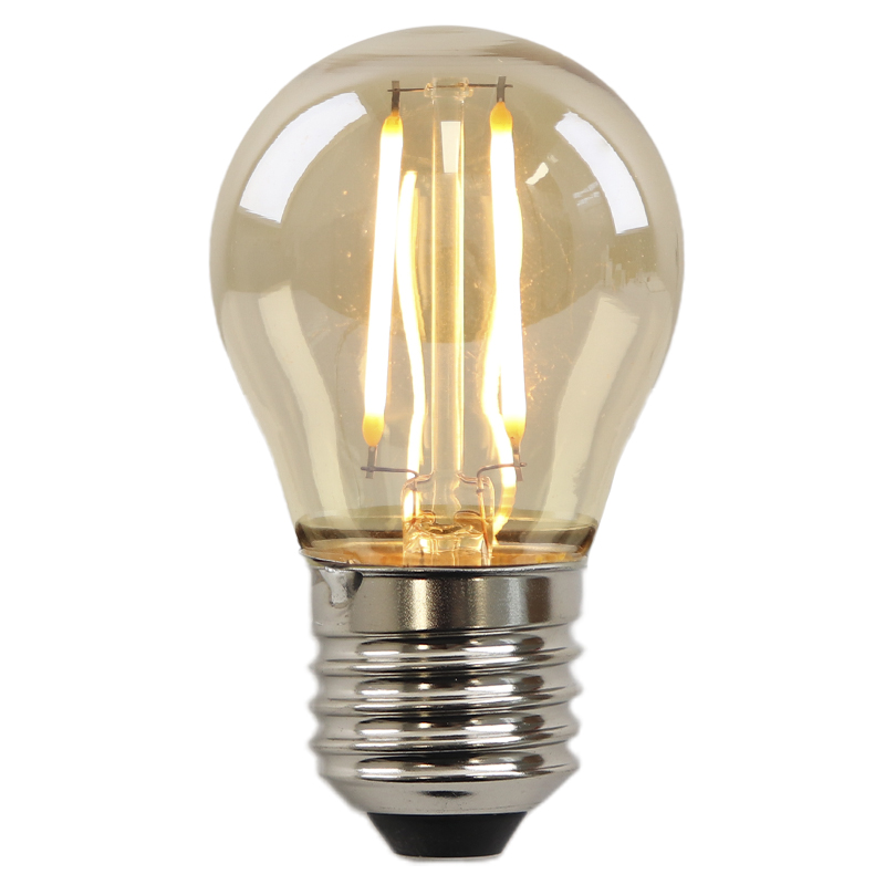 Olucia bombilla LED filamento E27 regulable Melchis, ámbar, P45, 2W, 2200K