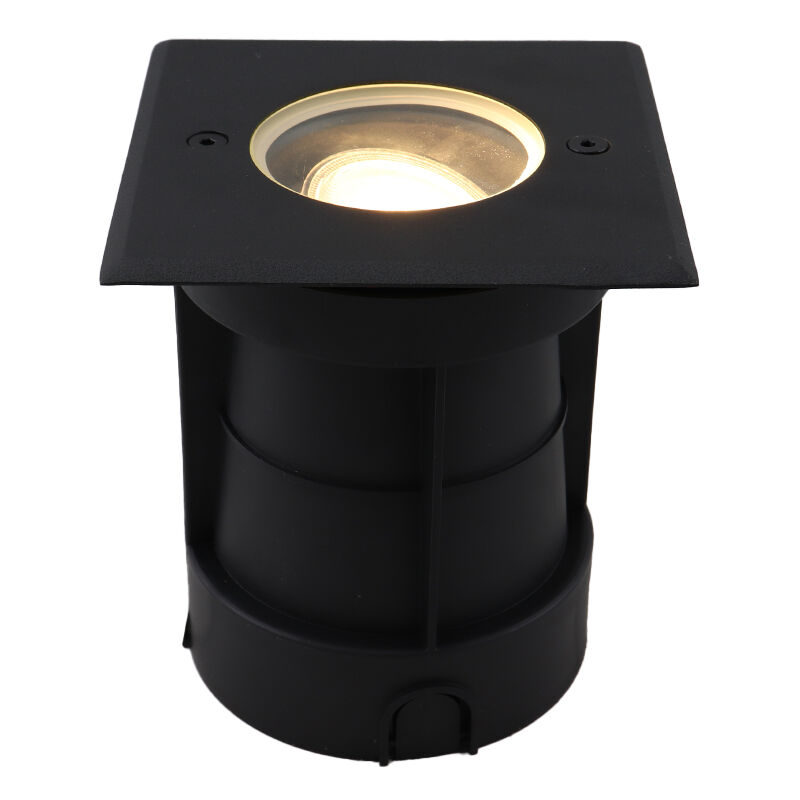 Foco suelo exterior negro de aluminio, Catamarca, IP65, haz de luz orientable