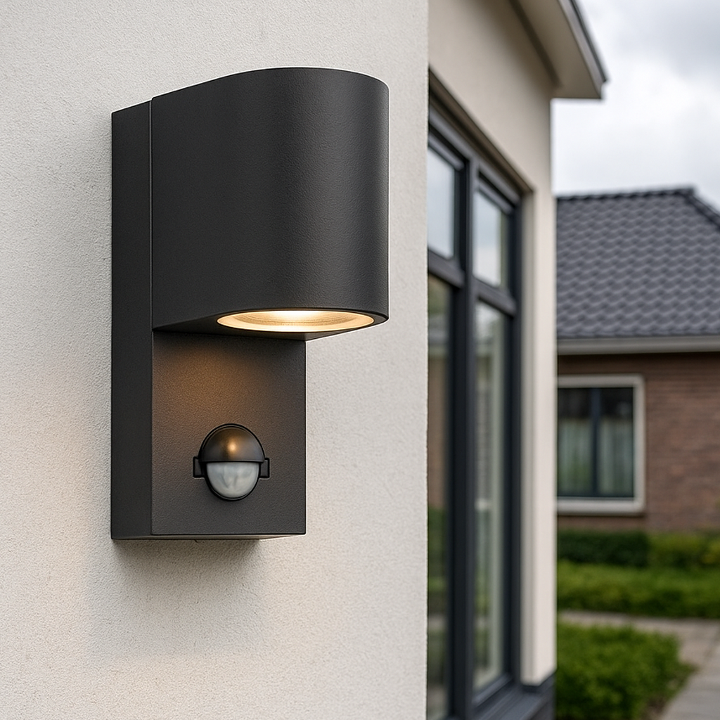 Aplique exterior con sensor de movimiento negro moderno, Corina, IP54