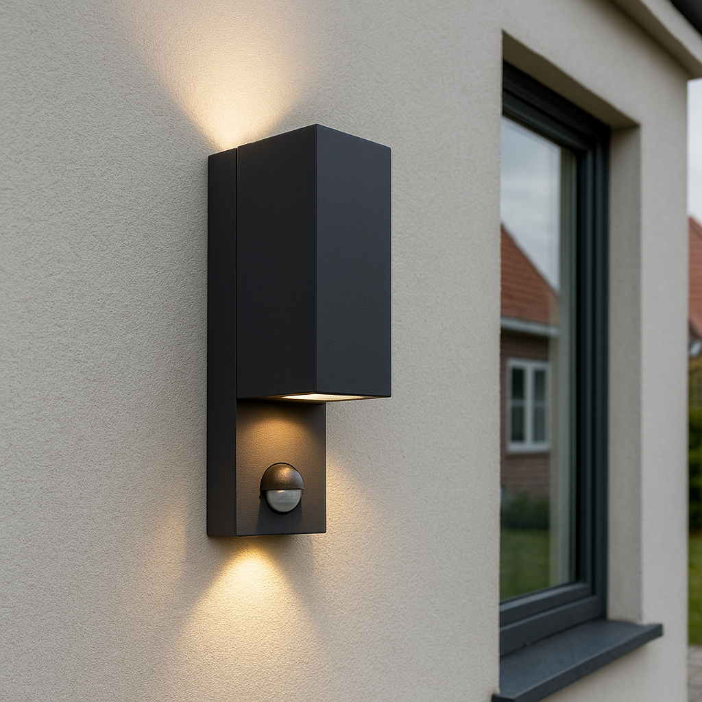 Aplique exterior con sensor de movimiento negro moderno, Corella, IP54