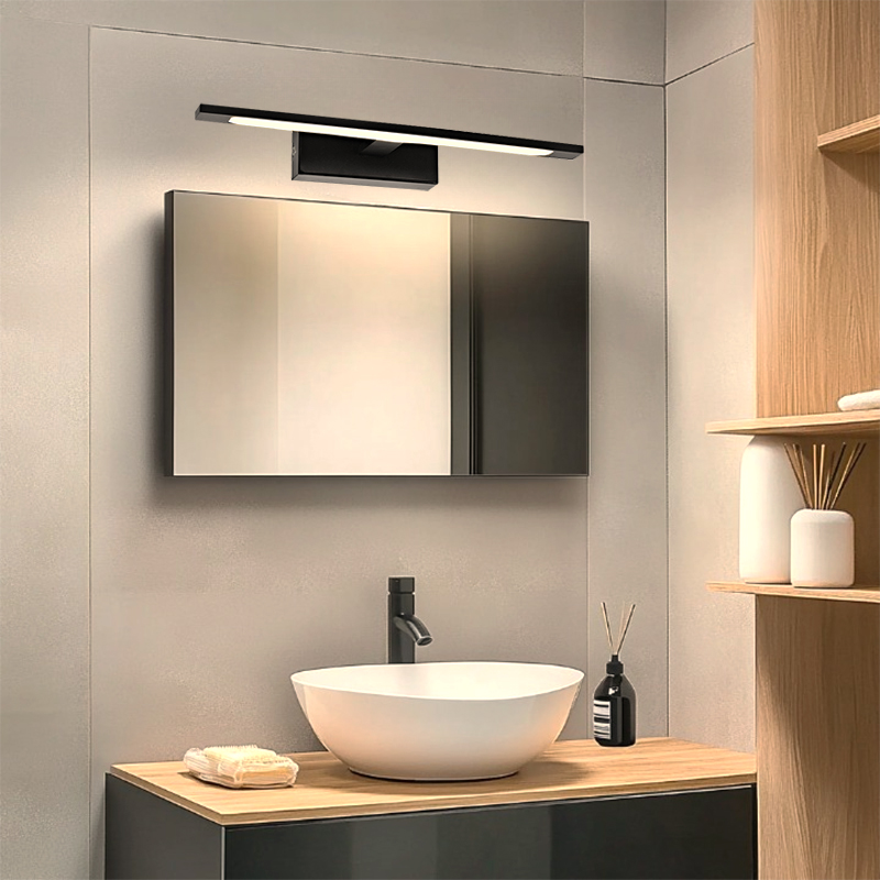 Espejo con luces negro moderno, Steffy, 6W, 3000K LED, IP44