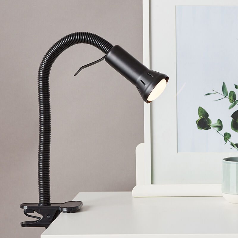 Foco pinza negro de plástico, Kalina, con interruptor