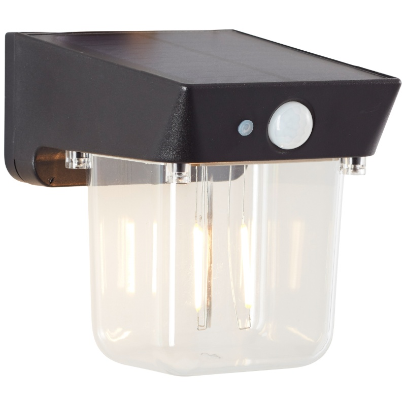 Aplique solar exterior negro moderno, Steijn, 2W, 2700K LED, IP44