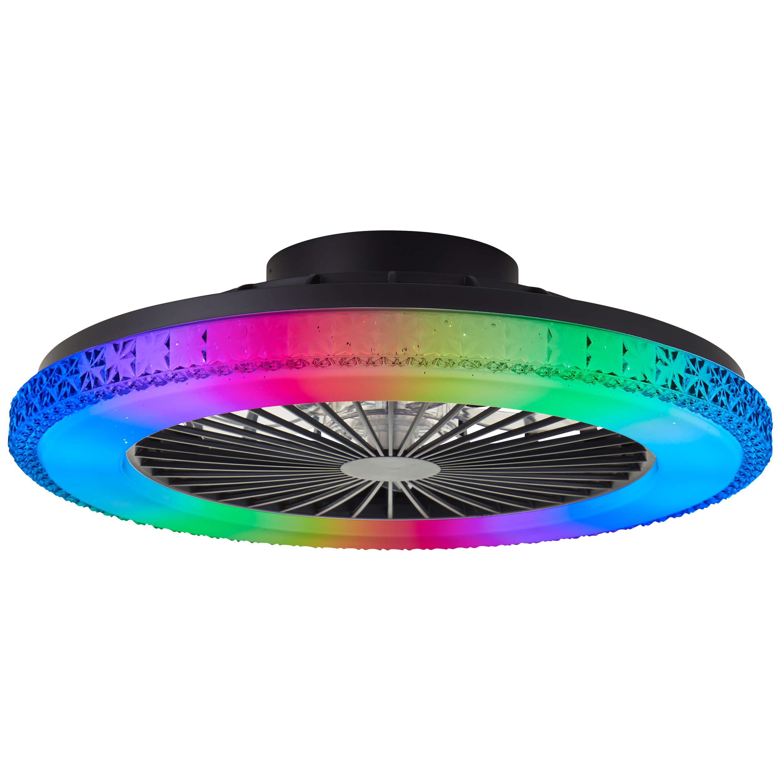 Ventilador de techo negro moderno, Baki, 40W, RGBW LED, con mando a distancia