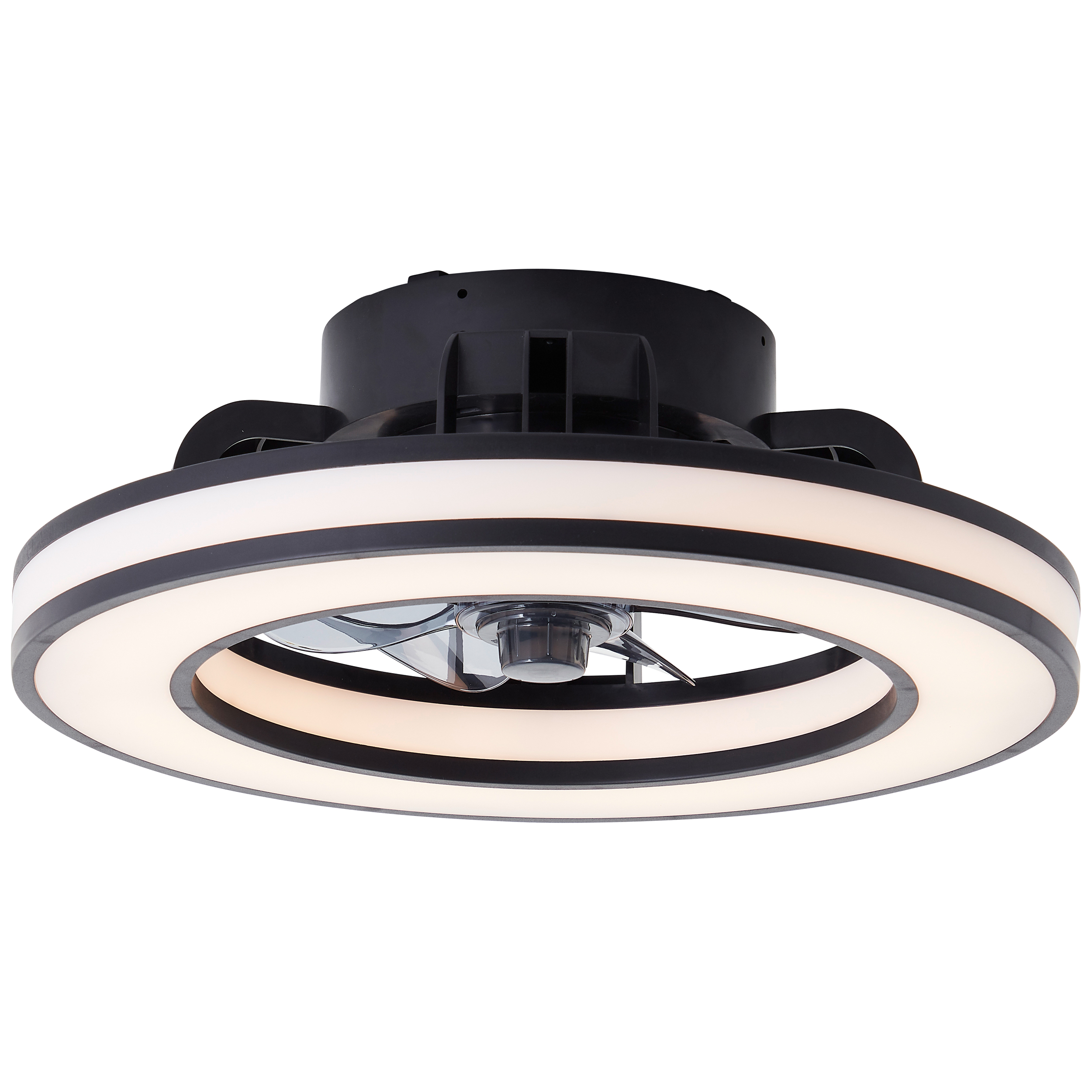 Ventilador de techo negro moderno, Yari, 26W, RGBW LED, con mando a distancia