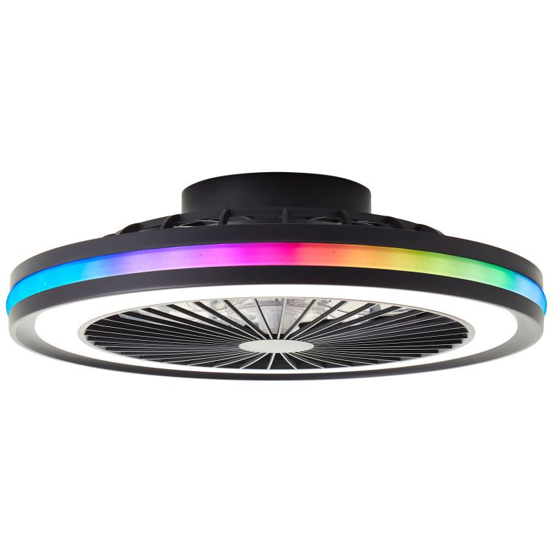 Ventilador de techo negro moderno, Stefanus, 40W, RGBW LED, con mando a distancia