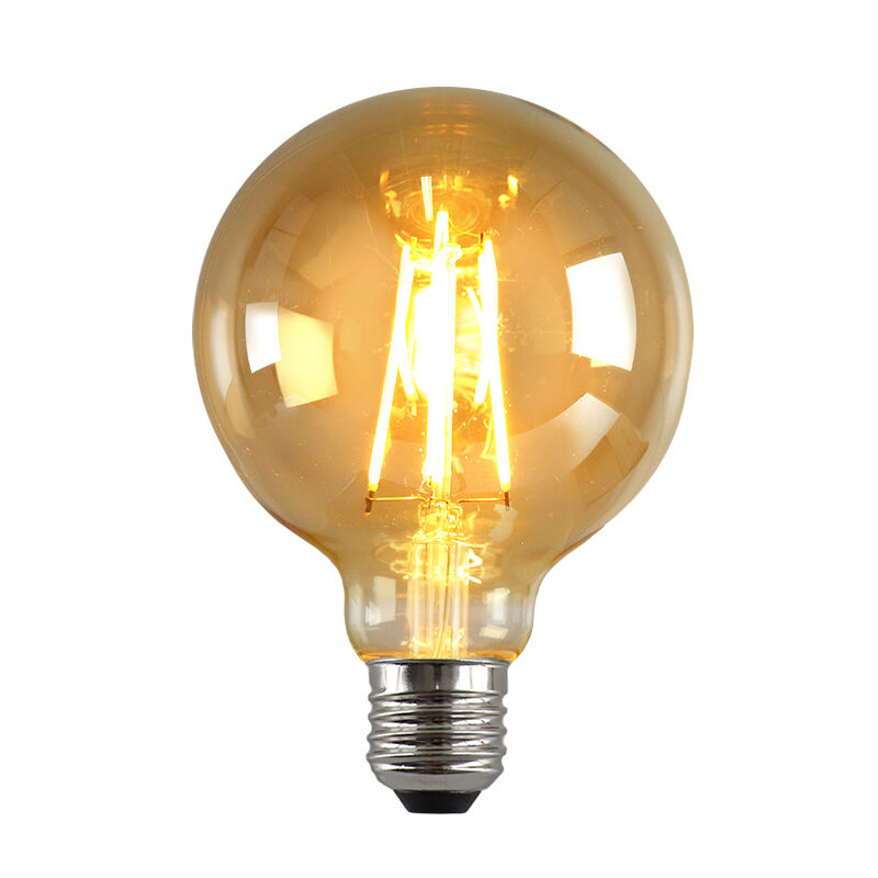 E27 LED bombilla regulable, G95, 6W, ámbar de vidrio, 2200K