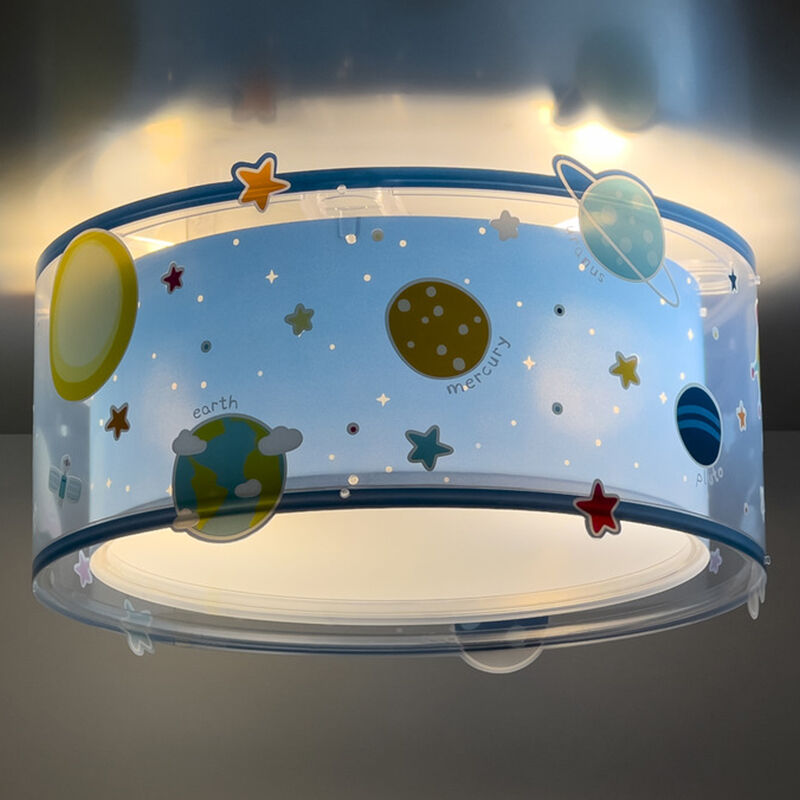 Lámpara de techo infantil de plástico azul, Planets