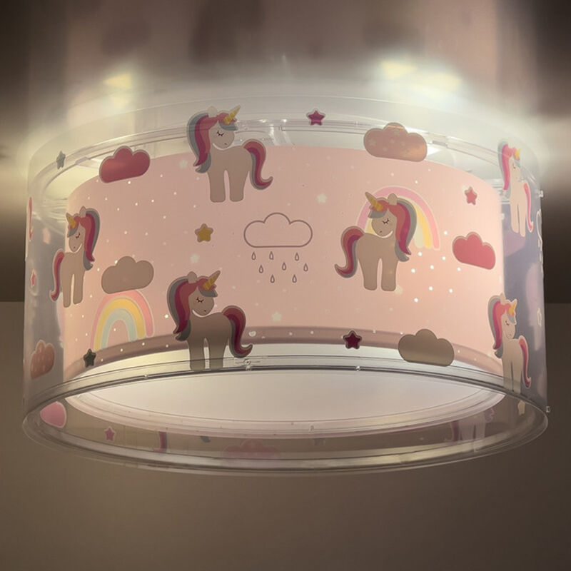 Lámpara de techo infantil de plástico rosa, Unicorn