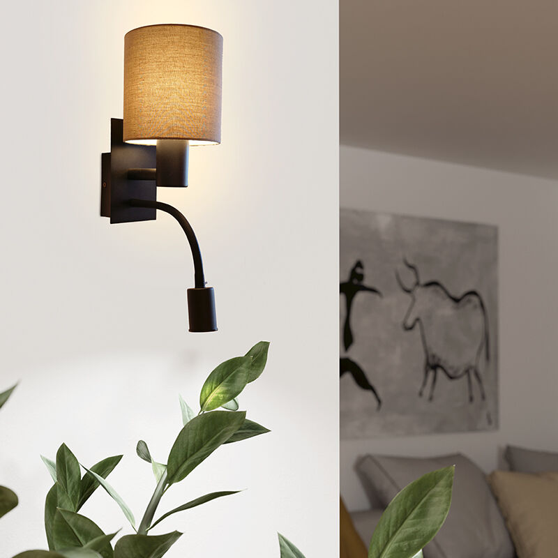 Lámpara de cama gris pardo de tela, Abano, con interruptor