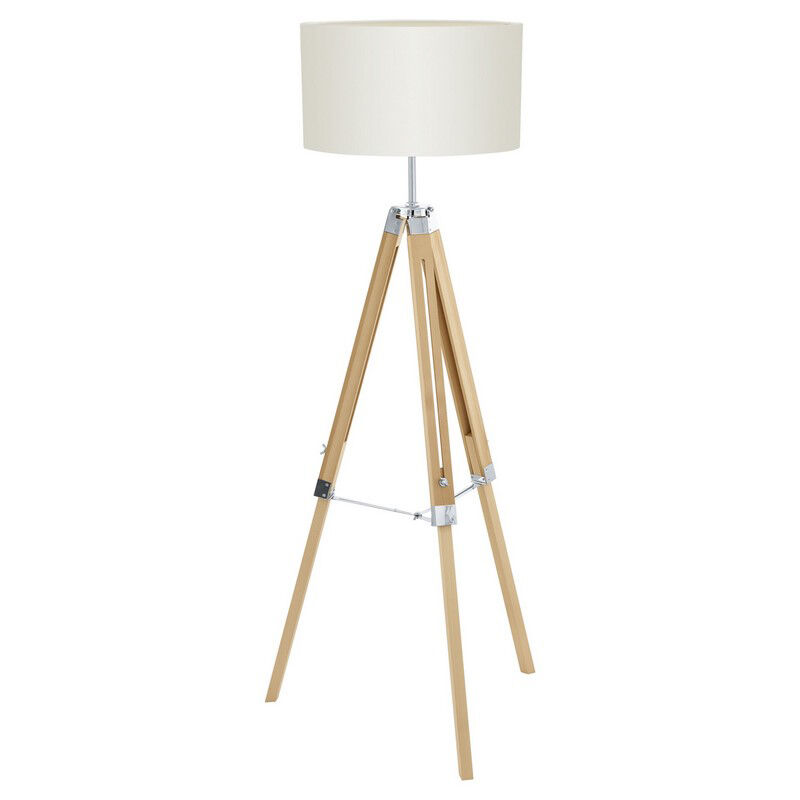 Lámpara de pie tripode blanca de madera, Joana, con interruptor
