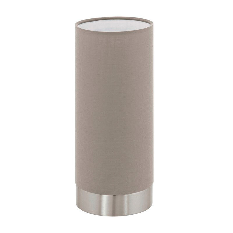 Lámpara de mesa gris pardo de tela, Abano, con regulador táctil