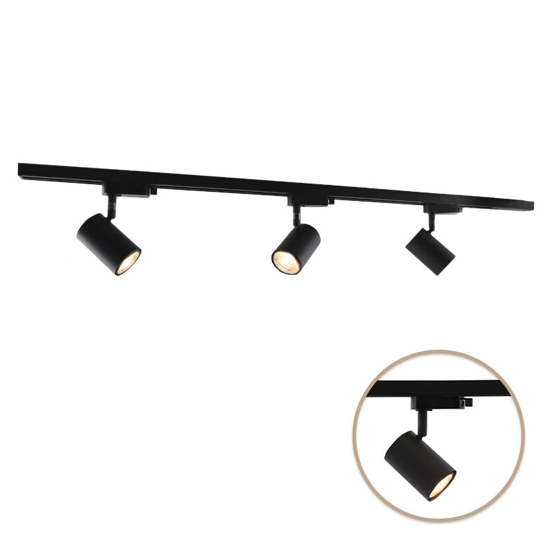1M sistema iluminación carril monofásico negro + 3 Elena focos de carril