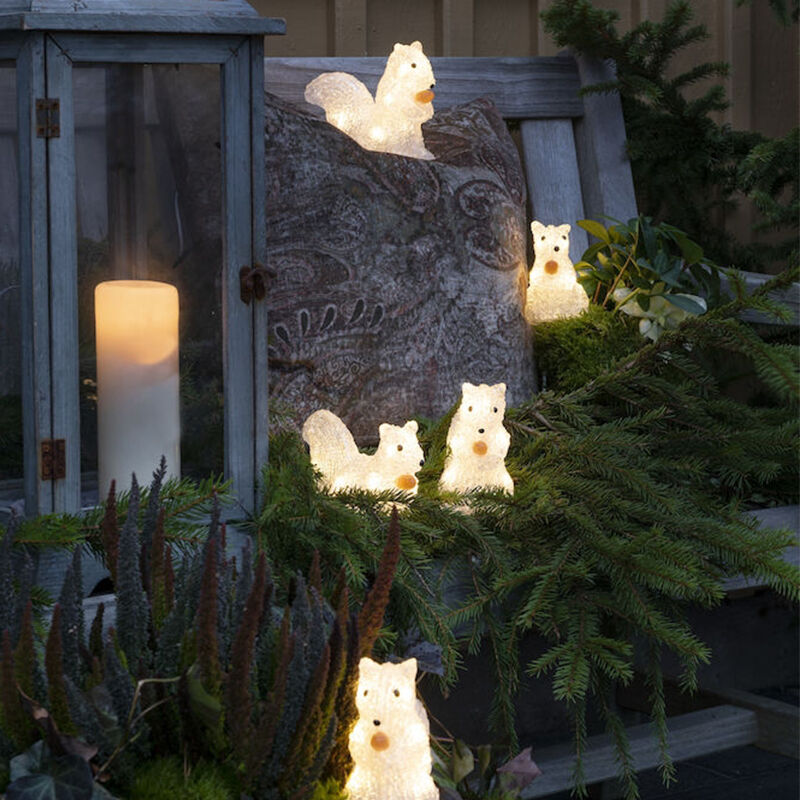 Ardillas LED, motivos navideños en 3D - Juego de 5, para uso en interiores y exteriores