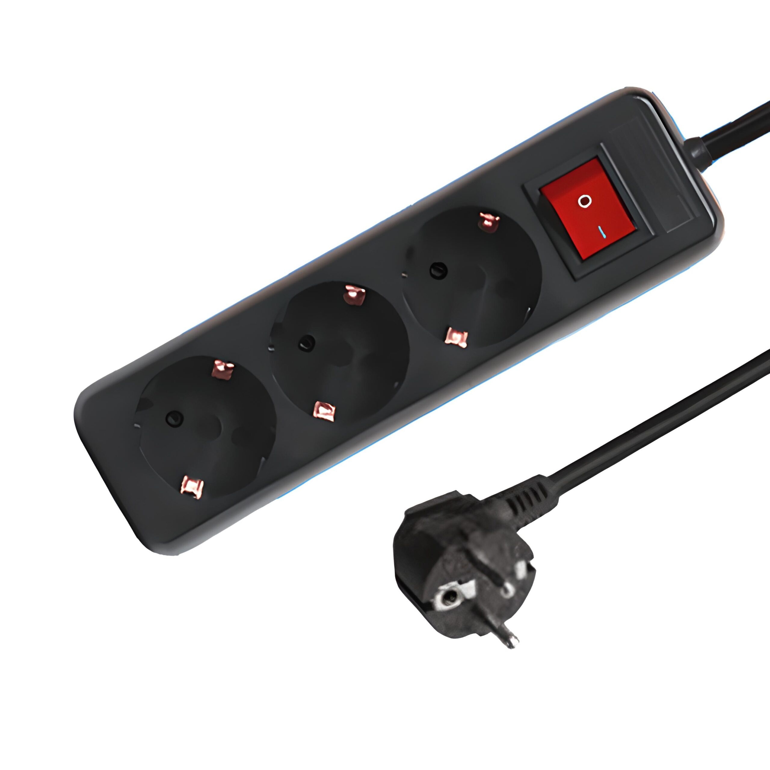Regleta 3 enchufes con interruptor 1,5 metros, negra