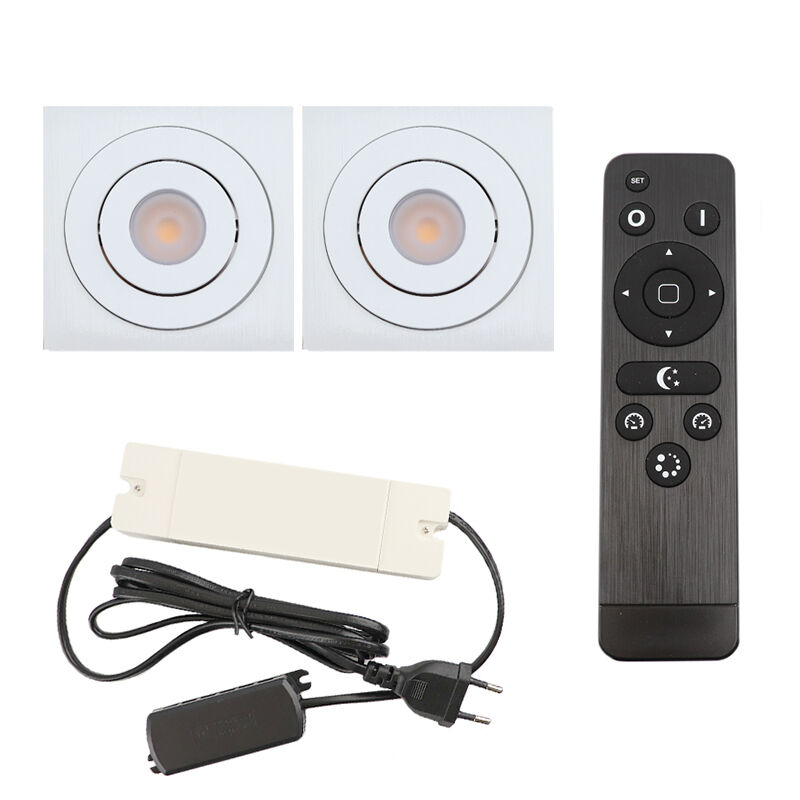2 focos empotrables orientables para porche Rona cuadrado, IP44, con set de conexión y mando a distancia, blanco