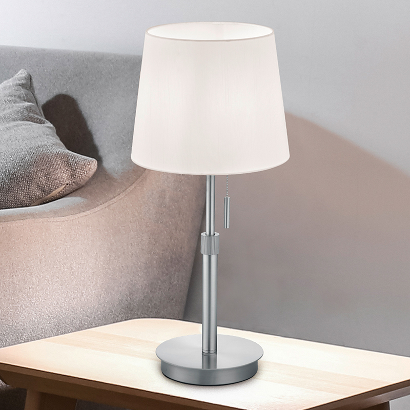 Lámpara de mesa antigua níquel, Niva, con interruptor de cuerda
