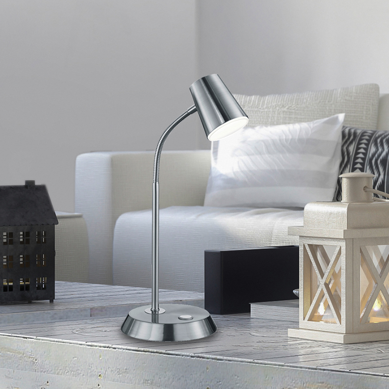 Lámpara de mesa de vidrio níquel, Laysha, 4,7W, 3000K LED, con interruptor