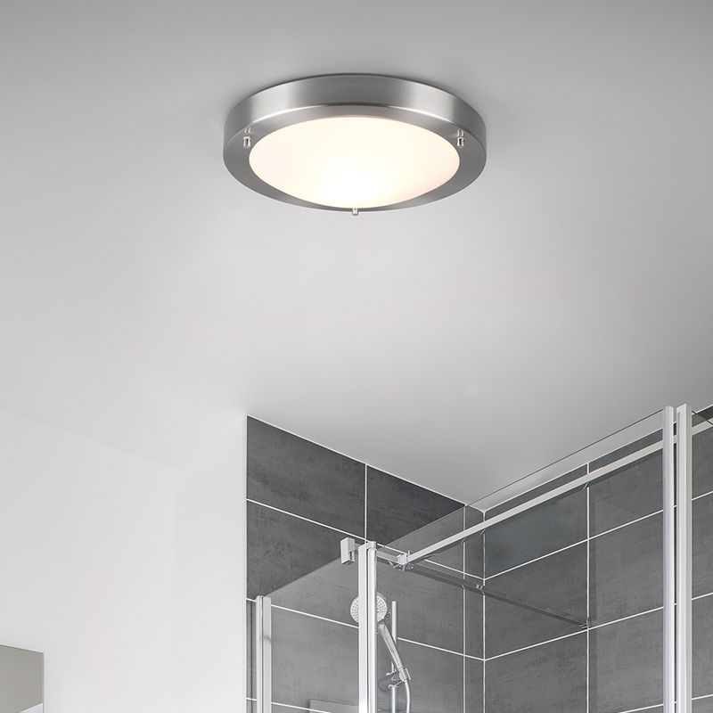 Lámpara de techo baño de vidrio níquel, Hadleigh, IP44