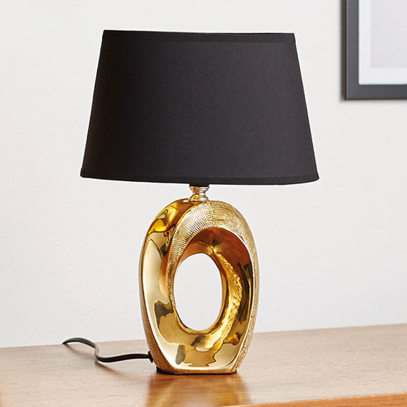 Lámpara de mesa de cerámica dorada, Moldrup, con interruptor