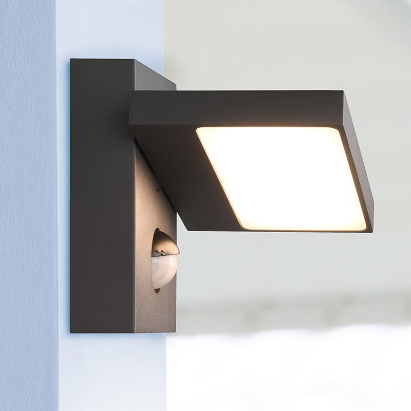 Aplique exterior con sensor de movimiento moderno antracita, Tabita, 8W, 3000K LED, IP54
