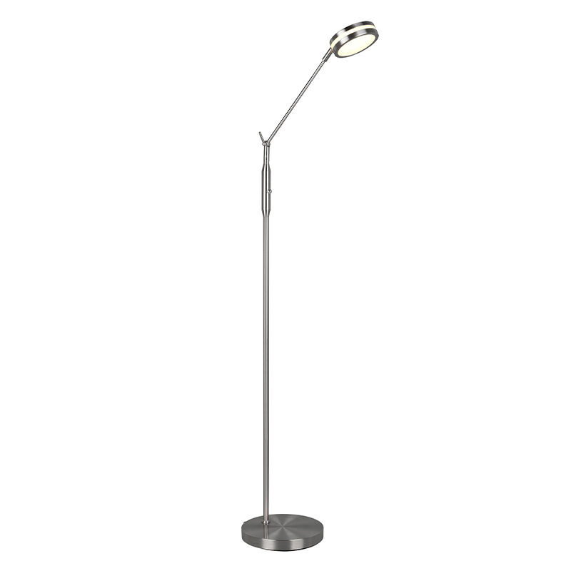 Lámpara de pie de lectura moderna níquel, Marjon, 6W, ajustable entre luz blanco cálido y frío LED, con regulador táctil