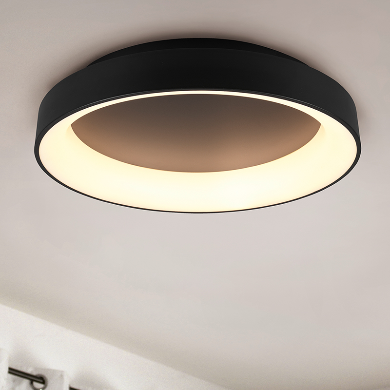Plafón de techo moderno negro, Jered, 48W, ajustable entre luz blanco cálido y frío LED, con mando a distancia