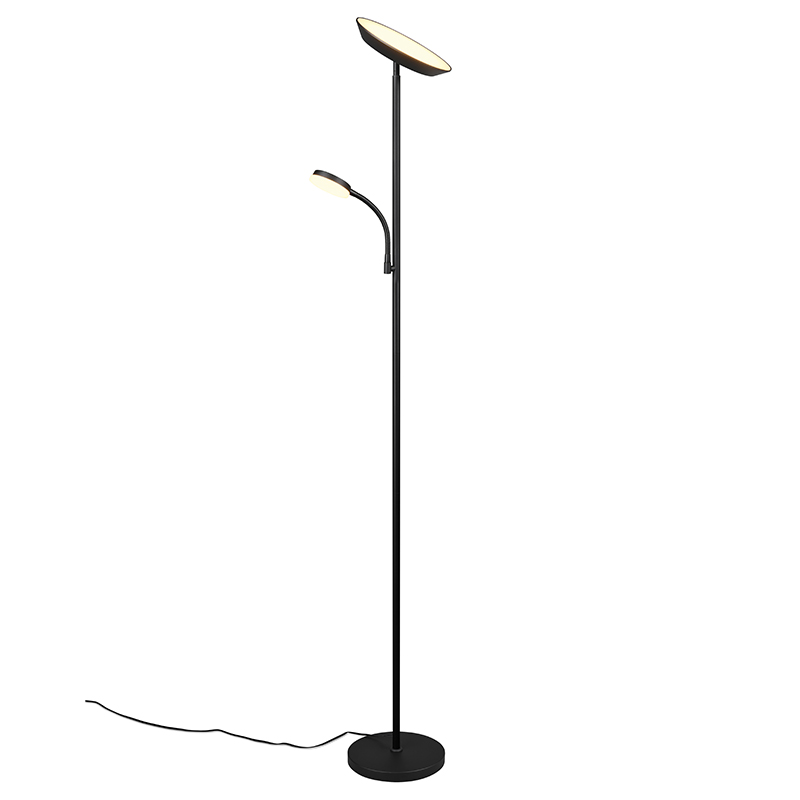 Lámpara de pie moderna negra, Shahid, 17W, ajustable entre luz blanco cálido y frío LED, con regulador táctil