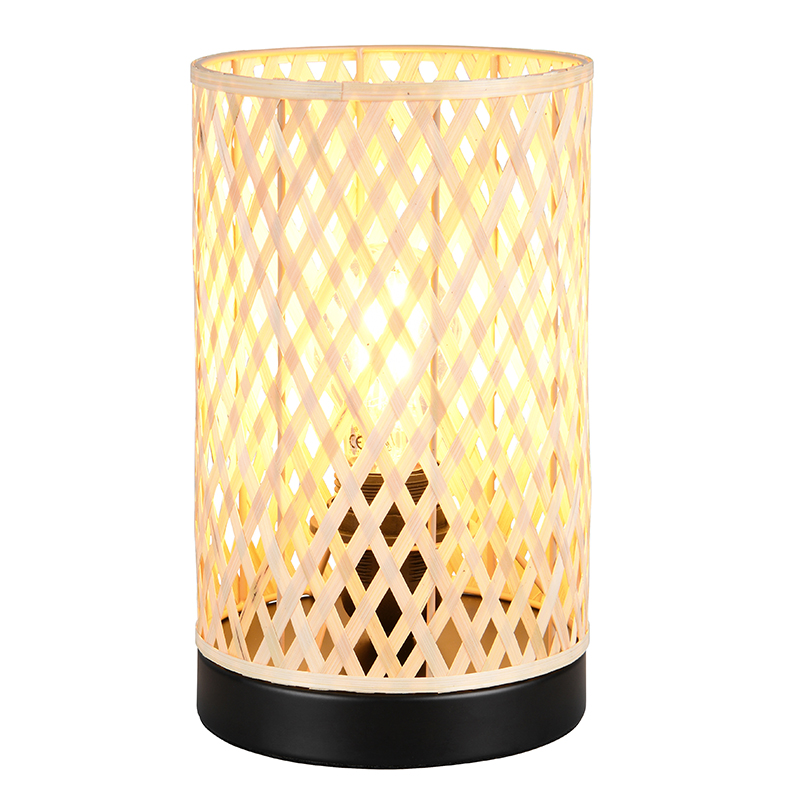 Lámpara de mesa de ratán marrón, Laut, con interruptor