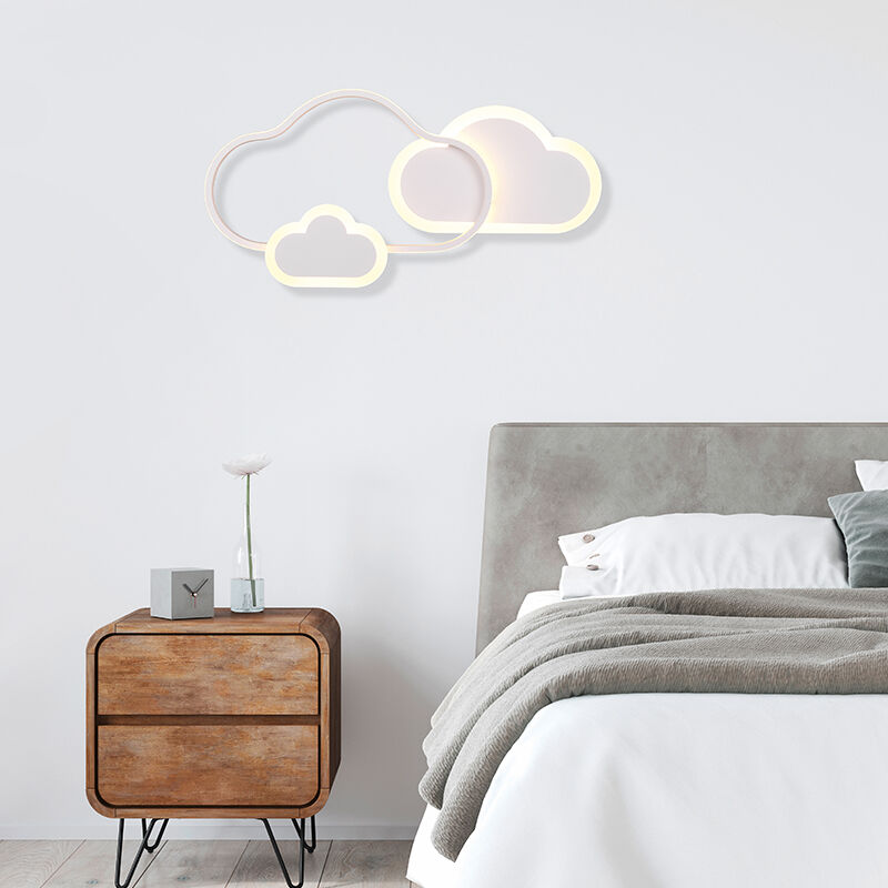 Lámpara de techo infantil moderna blanca, Cemil, 29W, RGBW LED, con mando a distancia