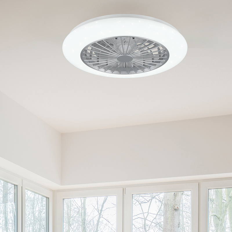 Ventilador de techo moderno gris, Damyan, 30W, RGBW LED, con mando a distancia