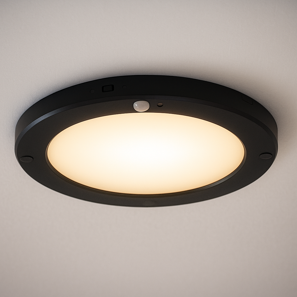 Lámpara de techo con sensor negra de plástico, Luan, 20W, 3000K LED