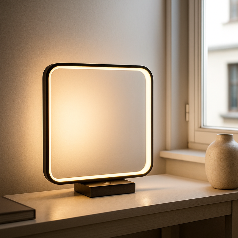 Lámpara de mesa negra moderna, Diogo, 8W, 3000K LED, con regulador táctil