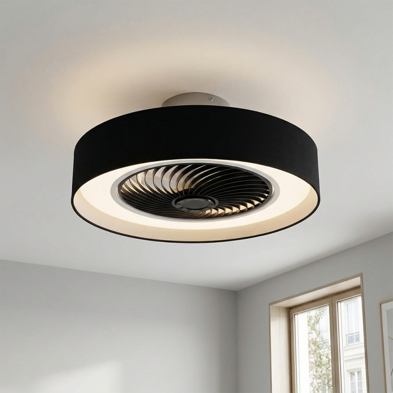 Ventilador de techo negro moderno, Huub, 40W, 3000K LED, con mando a distancia Ventilador de techo negro moderno, Huub, 40W, 3000K LED, con mando a distancia