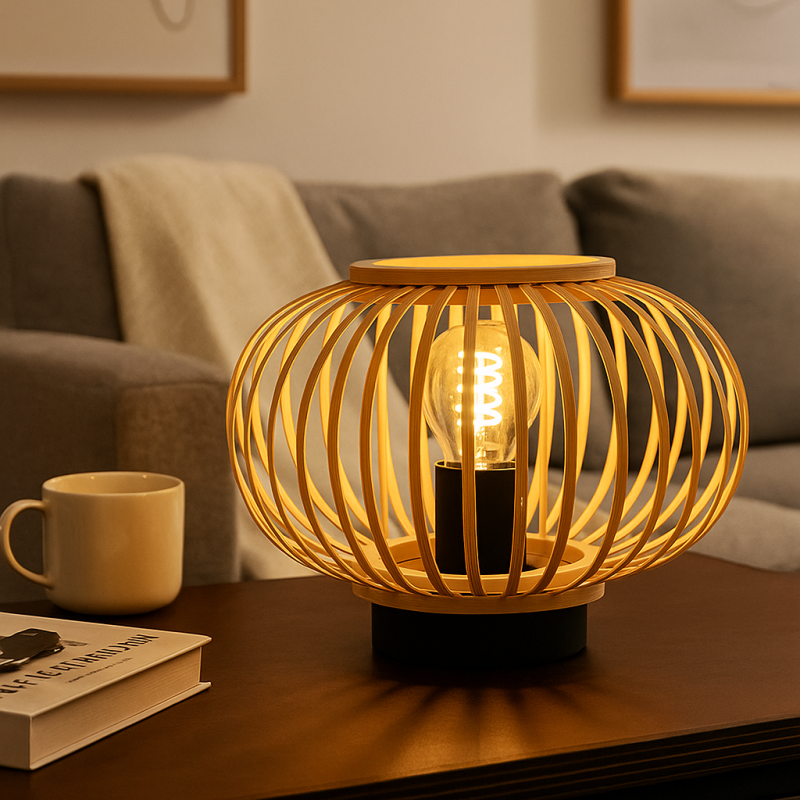 Lámpara de mesa de bambú marrón, Lieve, con interruptor