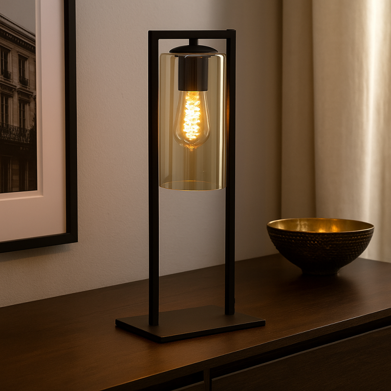 Lámpara de mesa negra industrial, Tonia, con interruptor Lámpara de mesa negra industrial, Tonia, con interruptor