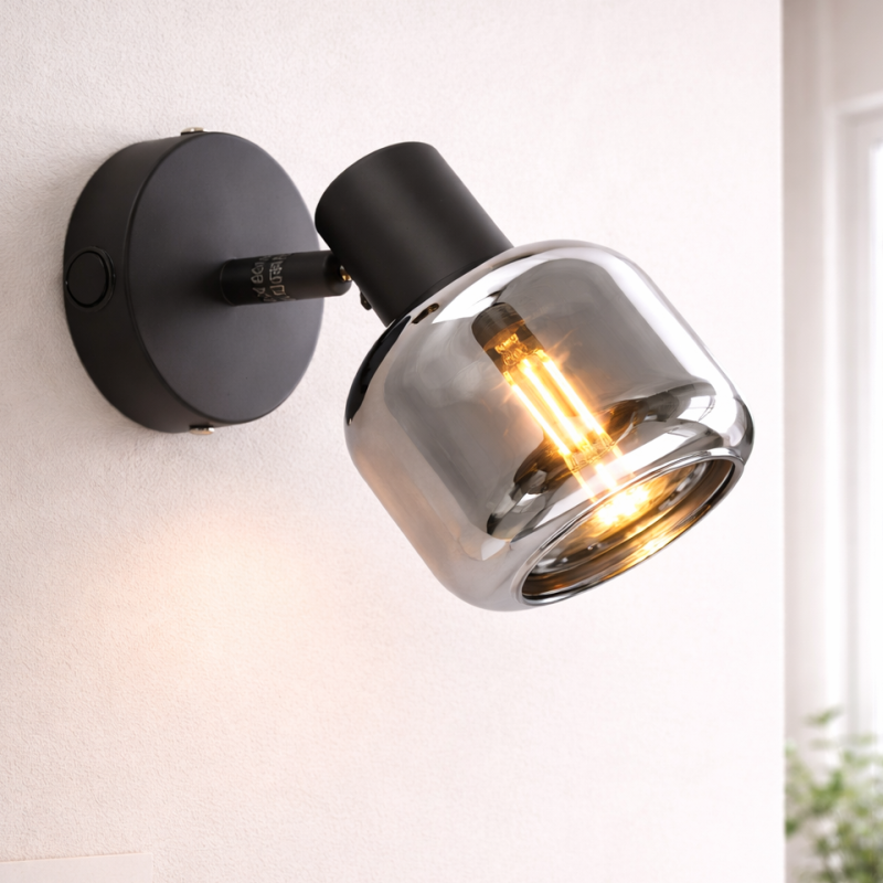 Foco de pared negro moderno, Craig, con interruptor