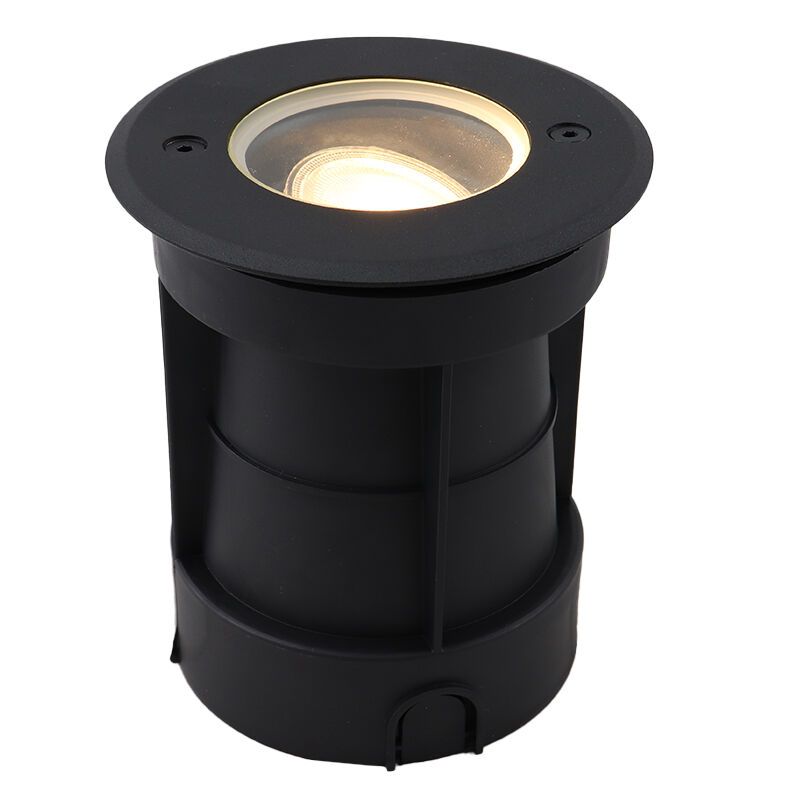 Foco suelo exterior negro de aluminio, Catamarca, IP65, haz de luz orientable