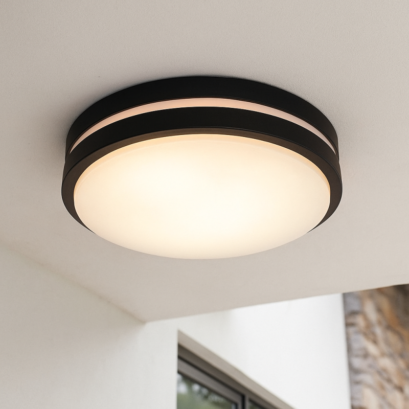 Lámpara de techo exterior con sensor de movimiento negra de plástico, James, IP44