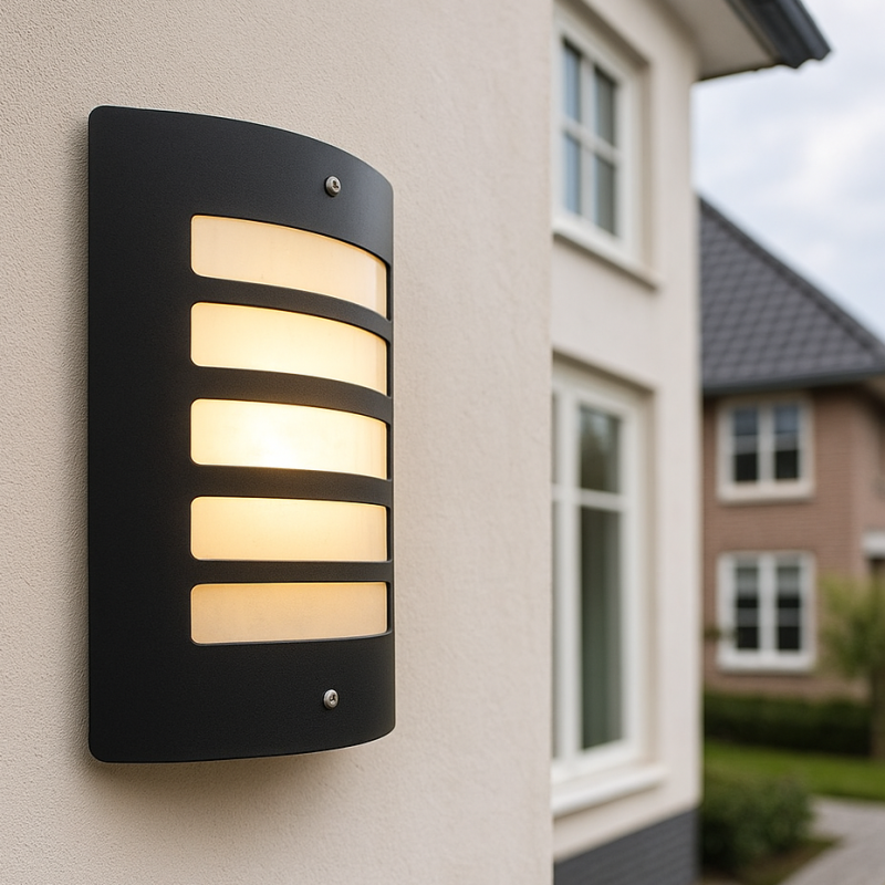 Aplique exterior con sensor crepuscular negro moderno, Manuel, IP44