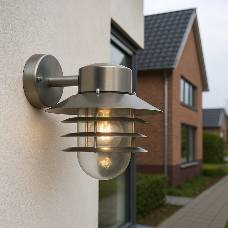 Lámpara exterior plateada de acero inoxidable, Felice, IP44