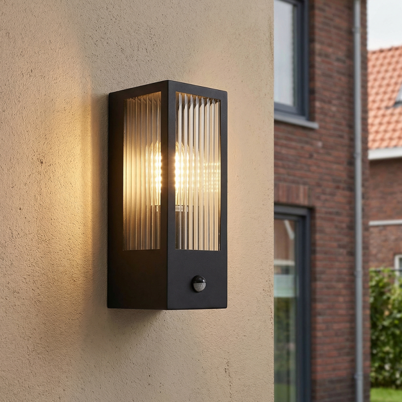 Aplique exterior con sensor de movimiento negro moderno, Senne, IP44 Aplique exterior con sensor de movimiento negro moderno, Senne, IP44