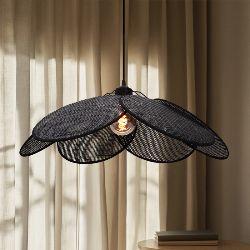 Lámpara colgante de ratán negra, Rowen