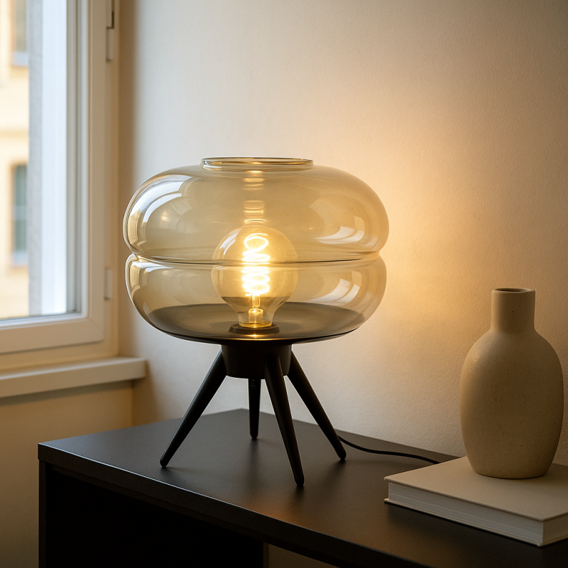 Lámpara de mesa ámbar retro, Sean, con interruptor