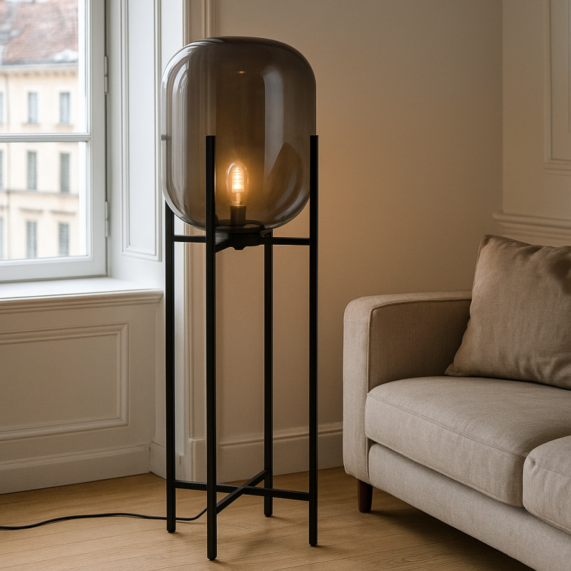 Lámpara de pie gris retro, Roxy, con interruptor