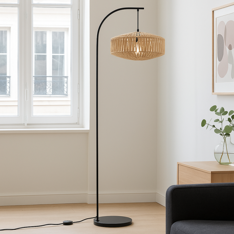 Lámpara de pie marrón rústica, Selena, con interruptor Lámpara de pie marrón rústica, Selena, con interruptor