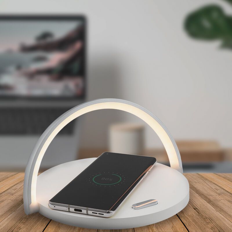 Lámpara de mesa blanca de plástico, Erhan, 2W, 3000K LED, con interruptor Lámpara de mesa blanca de plástico, Erhan, 2W, 3000K LED, con interruptor