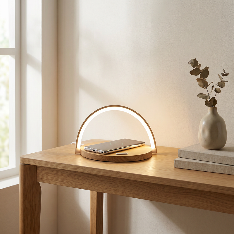 Lámpara de mesa madera de plástico, Erhan, 2W, 3000K LED, con interruptor