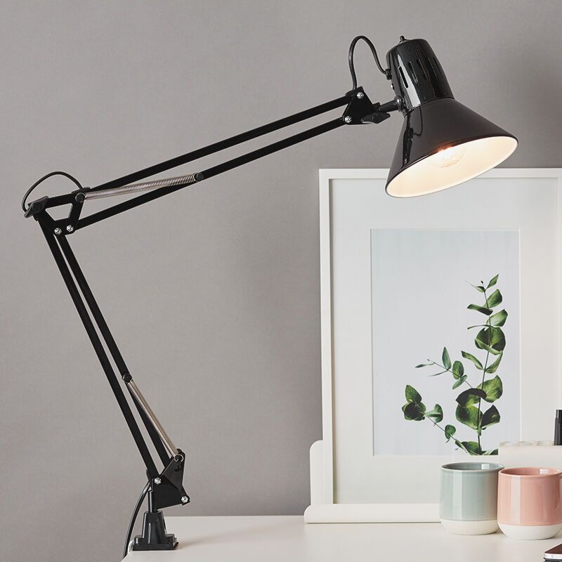 Foco pinza negro de metal, Katharina, con interruptor Foco pinza negro de metal, Katharina, con interruptor